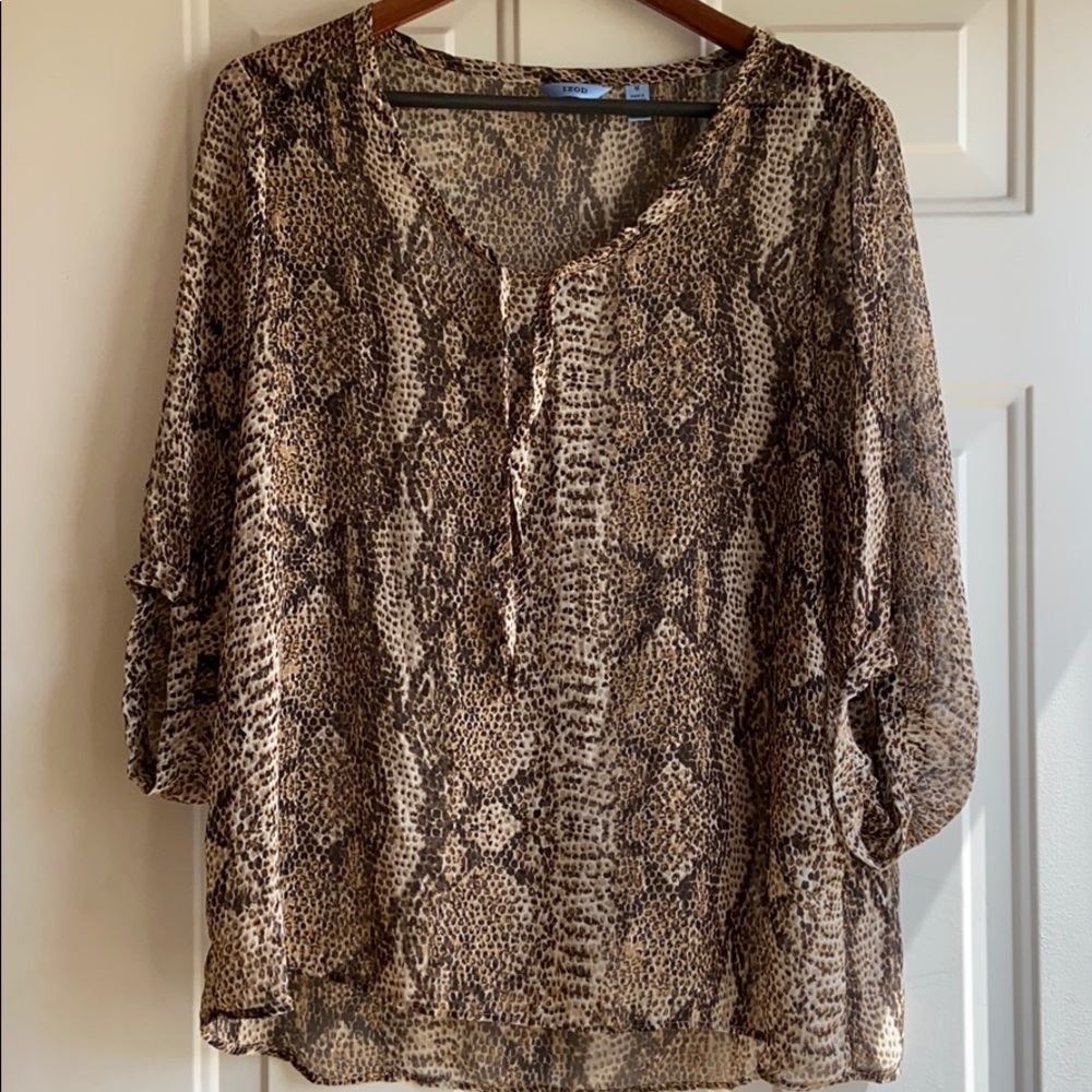 Izod snake skin brown & tan medium sheer blouse